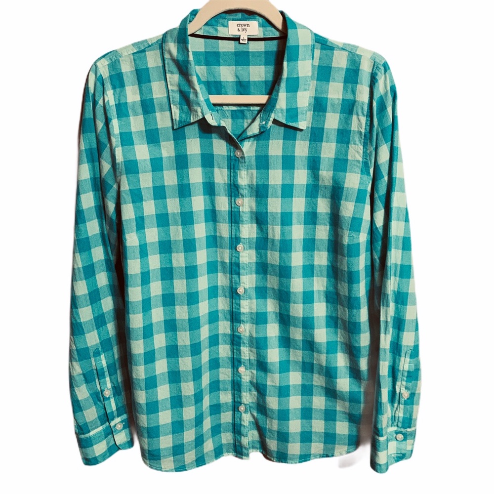 Crown & Ivy Turquoise & Mint Checked Shirt